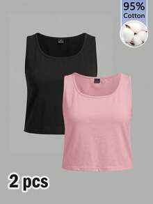 SHEIN EZwear 2件組女款背心與細肩帶背心 - 彩色 - 查看 9