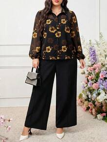 Modelyn 大尺碼女款花卉印花休閒百搭日常穿著襯衫 - 彩色 - 查看 4