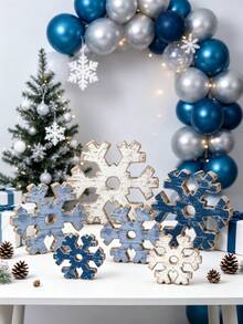 6 Piece Set Winter Wooden Snowflake Decor Rustic Farmhouse Christmas Table Sign Wonderland Wood Block Ornament For Mantel Shelf Fireplace Holiday Party Home Kitchen Celebration Gift For Housewarming Anniversary - multicolor - View 6