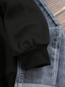 SHEIN 女款哥德字母 3D 刺繡衛衣－大尺碼抓絨內裡套頭衫，Y2K 街頭風，休閒保暖萬聖節上衣 - 黑色 - 查看 4