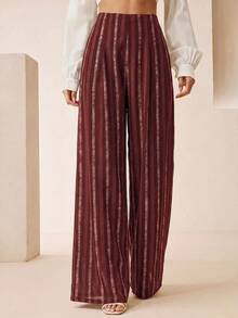 Anewsta Women's Striped Casual Versatile Daily Wear Suit Pants - Burgundy - View 5