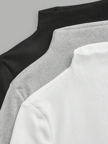 SHEIN LUNE 3 piezas de camisetas de manga larga acanaladas de color sólido para mujer - Multicolor - Ver 4