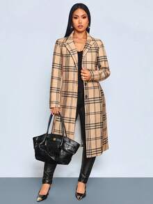 SOLERSUN Sexy Elegant Casual Women's Autumn/Winter Wool Plaid Coat (Random Pattern) - Khaki - View 7