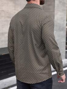 EGENSIO Plus Size Men's All-Over Print Long Sleeve Single-Breasted Casual Commute Shirt - Coffee Brown - View 2