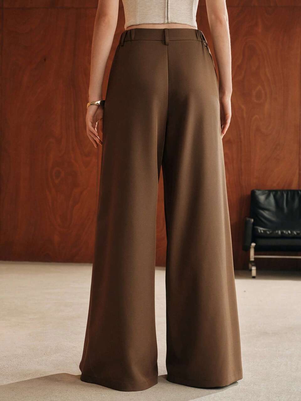 Anewsta Women's Autumn/Winter Modern Luxury Chic High-Waist 3D Pleated Asymmetrical Layered Slimming Floor-Length Wide Leg Pants