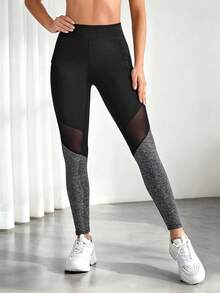 Easithlete Easithlete Women's Mesh Patchwork Color Block Casual Daily Travel Sports Leggings - Multicolor - View 7