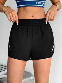 SHEIN Dewbera Double Layer Anti-Exposure Drawstring Sports Shorts - Black - View 3