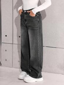 SHEIN Teen Girl Y2K Casual Basic Loose Denim Jeans, Cool Thanksgiving, Fall And Winter - Black - View 4
