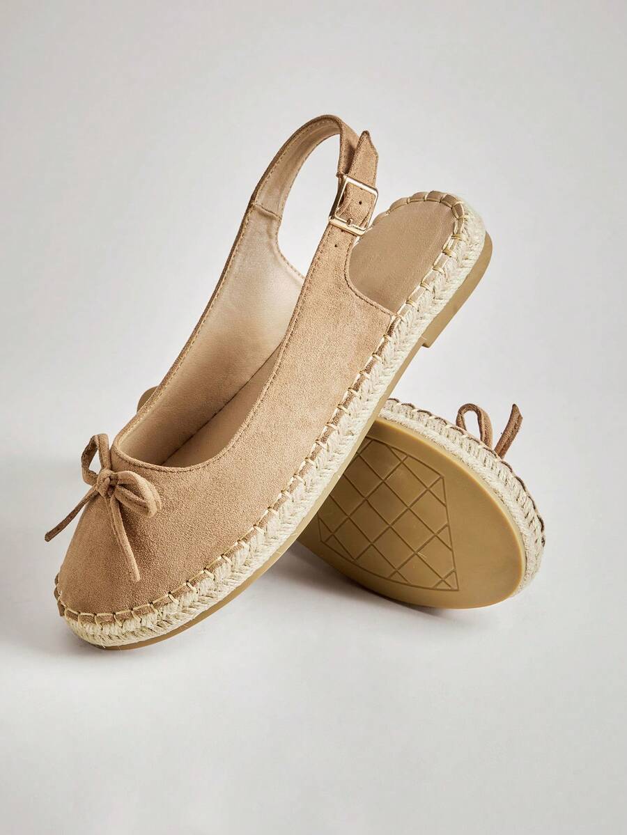 SHUZIA Women's Fashionable Bowtie Faux Suede Sling-Back Espadrille Flats - Camel - View 1