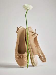 SHUZIA Women's Fashionable Bowtie Faux Suede Sling-Back Espadrille Flats - Camel - View 5