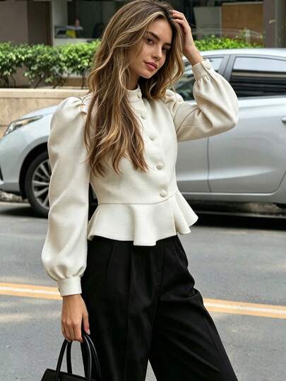 SHEIN Women's Autumn/Winter High Neck Elegant Fashion Short Overcoat, Suitable For Daily Commute, Minimalist And Professional