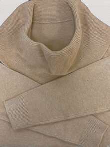 SHEIN Women's Solid Color Drop Shoulder Long Sleeve Loose Casual Sweater - Camel - View 5