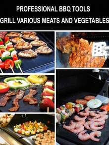 1pc/4/6pcs Non-Stick Baking/Grill Mat, Heat Resistant Easy Clean Kitchen Tool,Non-Stick Barbecue Pad Black Copper High Temperature Bbq Barbecue Pad Oven Pad - multicolor - View 5