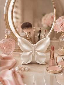1PC Standard Size Compact Durable Lightweight Plastic 3D Printed Butterfly Cute Aesthetic Multi Functional Makeup Brush Holder Pen Cup Desk Organizer Storage Box Creative Vanity Office Home Workspace Decor Gift For Beauty Lovers - multicolor - View 6