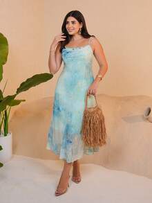 The Leen Edit Women's Waist Cinched Spaghetti Strap A-Line Dress,Elegant French Style Beach Sundress Party Summer - Green - View 3