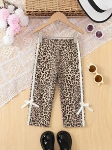 SHEIN بنطلون رياضي كاجوال طباعة نمر، مناسب لملابس خارجية للبنات من عمر 0-3 سنوات، للربيع والصيف وجميع المواسم - بني - مشاهدة 1