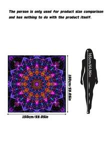 1pc Glow-In-The-Dark Sun Shade Curtain, Fluorescent Floral Symmetrical Pattern Canopy For Beach Camping Garden Picnic, Lightweight Outdoor Shelter, Poles Not Included - Printing - View 3
