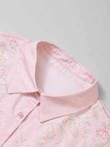 EMERY ROSE Plus Size Floral Print Vacation Casual Shirt Fall - Pink - View 4