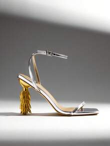 SHUZIA Women's Sexy Ankle-Strap Chic Sculptural Heel Sandals - Silver - View 5