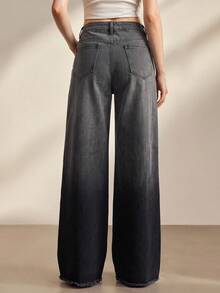 Anewsta Women's Fashion New Gradient Blue Straight Leg Jeans Pants, Vacation Style - Black - View 6