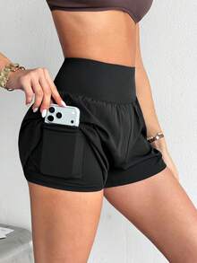 SHEIN Dewbera Summer 2-In-1 Running Comfortable Anti-Exposure Yoga Shorts - Black - View 3