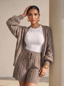 Xyvia Autumn/Winter Cable Knit Sweater 2 Pieces Set - Mocha Brown - View 5
