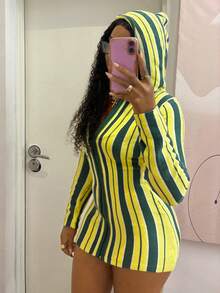 Fiercella Fiercella 極簡街頭風女款夏季黃色無袖條紋修身針織上衣洋裝，Afro時尚穿搭 - 黃色 - 查看 6