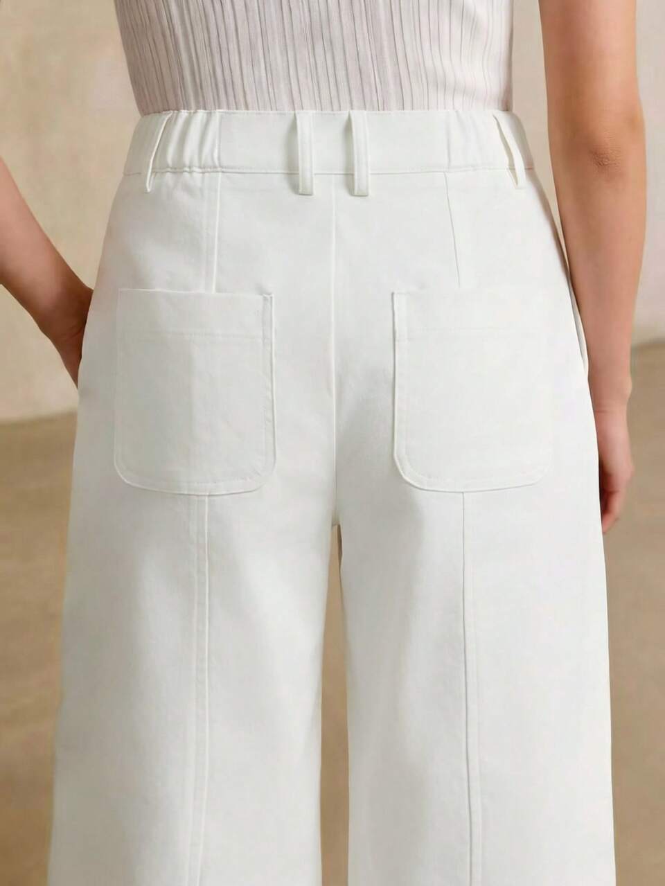 Anewsta Tall Modern Fashion White Curved Leg Suit Pants With Colorful Rhinestone Craftsmanship Women's Long Pants