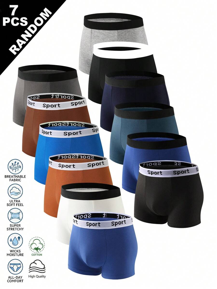 7pcs/Pack Boys' Simple Black Fashion Square Boxer Briefs, Comfortable For All Seasons - Multicolor - View 1