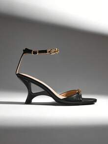 SHUZIA Women's Elegant Minimalist Ankle Wadge Sandals - Black - View 6