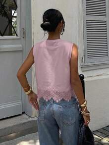 Siren Gaze Women's Solid Color Contrast Lace Hem Tank Top, Spring/Summer New Style - Mauve Purple - View 2