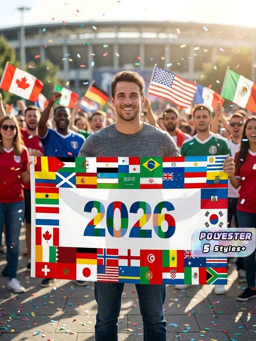 1件 2026世界盃旗幟橫幅 足球派對裝飾背景 含各國國旗 適合運動迷 賽事之夜觀賽派對 戶內外裝飾 - A - 查看 1