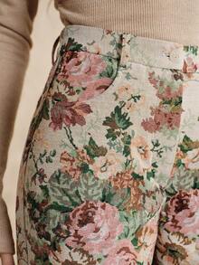 Anewsta Women's Button Pocket Jacquard Casual Straight Leg Pants Vintage - Apricot - View 3