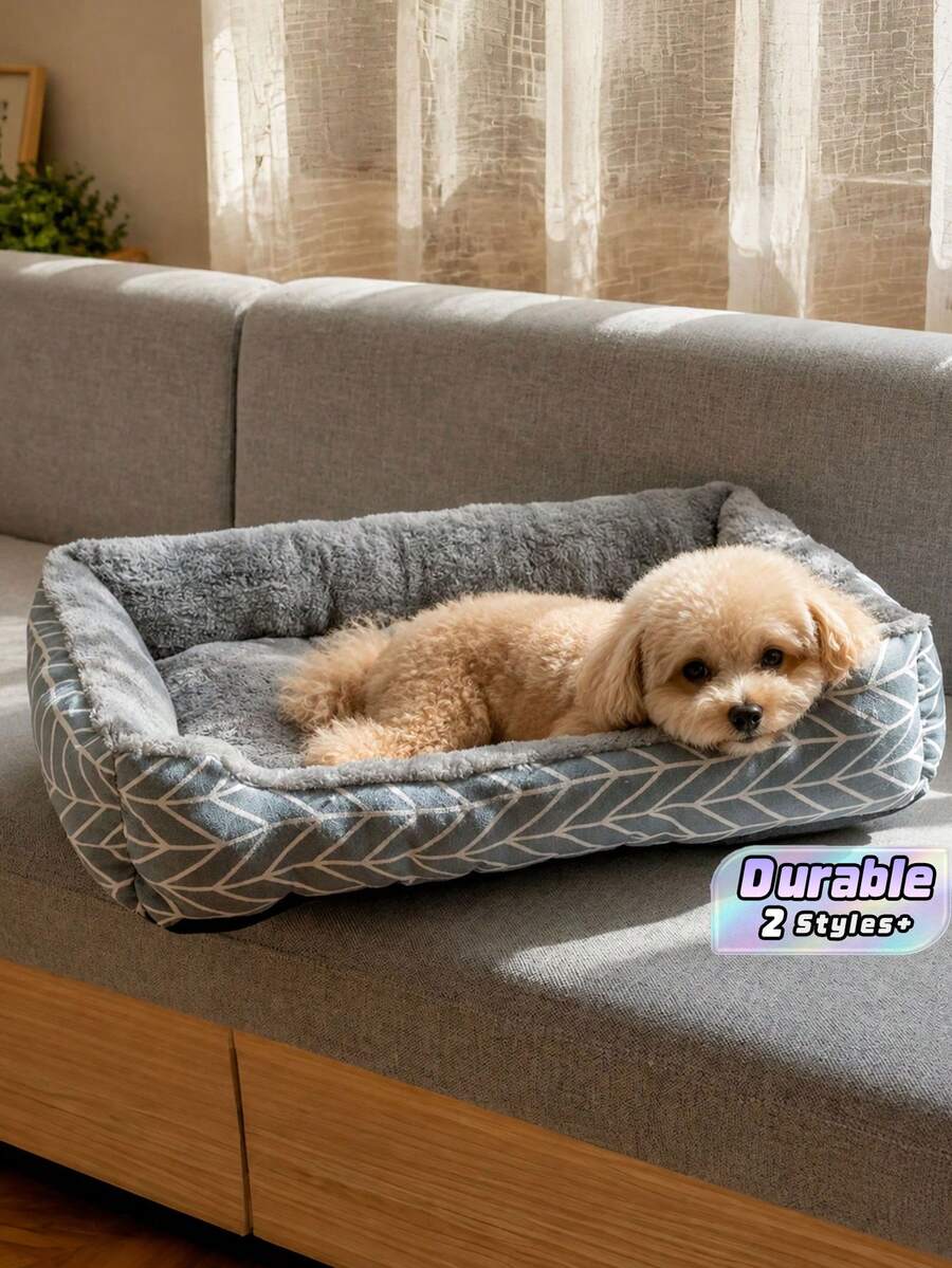 1pc Fluffy Pet Bed, Warm Arctic Velvet Cozy Dog & Cat Nest, Washable Round Plush Kennel For Small To Large Dogs, Super Soft Winter Sleeping Mat For Indoor Home Use, Gray/Yellow Available - Multicolor - View 1