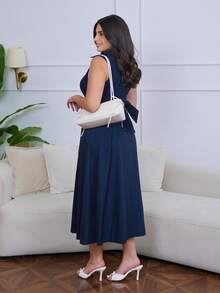 The Leen Edit Elegant Collared Commuter Dress For Women Summer - Navy Blue - View 3