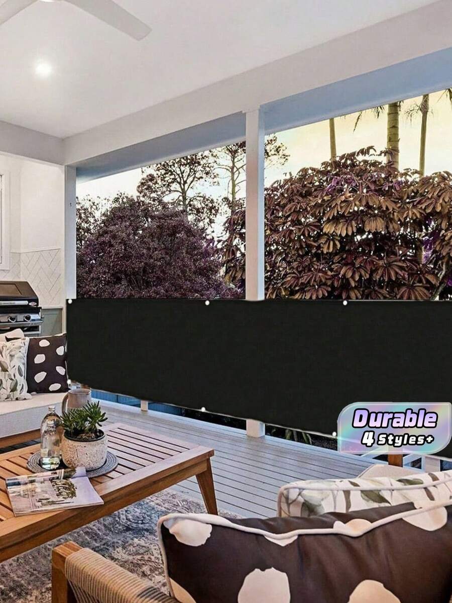 1pc Opaque Privacy Fence Screen, Waterproof Balcony Cover With UV Protection, Black Outdoor Patio Privacy Shade For Apartment Railing Deck Porch - Black - View 1