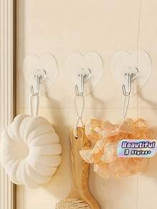 5/10/20PCS Strong Clear Adhesive Wall Hooks No Drill Waterproof Rustproof Heart Shaped Multipurpose Organizer For Kitchen Bathroom Towels Keys Bags Autumn Back To School Decor Easy Install - View 1