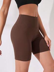 Easithlete Easithlete Women's Solid Color Pocket Design Ruched Hip Athletic Shorts - Coffee Brown - View 4