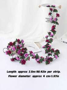 1Pc 45 Heads Artificial Rose Vine, Fake Hanging Flower Garland For Wedding Arch Flower Wall Decor - Multicolor - View 2