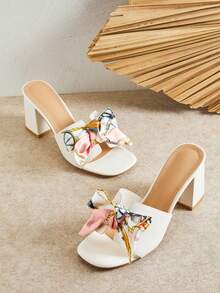 SHUZIA Women's Minimalist Fashion Comfy Ribbon Decor Round Toe Block Heel Sandals - White - View 6