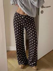 CovetEZ 女款波點休閒百搭日常穿著長褲 - 棕色 - 查看 3