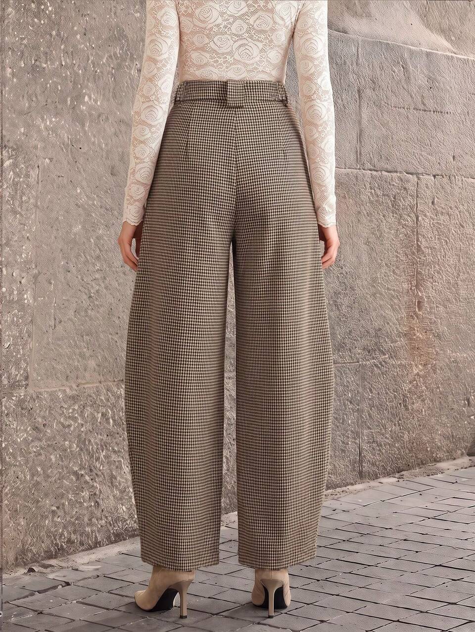 Autumn/Winter Vintage British Style High Waist Curved Leg Brown Gray Casual Pants