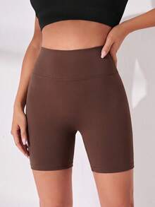 Easithlete Easithlete Women's Solid Color Pocket Design Ruched Hip Athletic Shorts - Coffee Brown - View 5