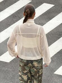 Muchica Women's Plus Size Frog Button Semi-Sheer Mesh Jacket White Autumn Fall - White - View 2