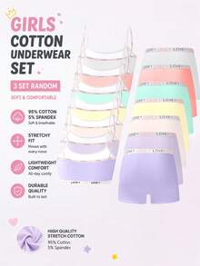 7 Sets Random 3 Pieces Tween Girls Simple Basic Solid Color Letter Contrast Camisole Top & Shorts Underwear Set - Multicolor - View 7