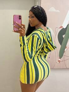Fiercella Fiercella 極簡街頭風女款夏季黃色無袖條紋修身針織上衣洋裝，Afro時尚穿搭 - 黃色 - 查看 2