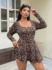 Muchica Romper Kasual Sehari-hari Motif Cetak Seluruh Permukaan untuk Wanita Ukuran Plus, Cocok untuk Musim Gugur - MultiWarna - View 4
