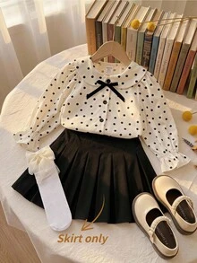 SHEIN LMoss Kids 女嬰編織純色百褶裙 - 黑色 - 查看 4