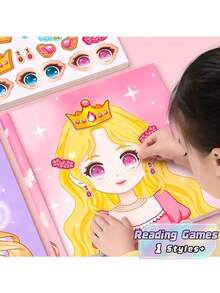 1/2 buah Stiker Rias Wajah Mainan Puzzle Anak Perempuan Usia 3 hingga 6 Tahun Stiker Rias Wajah Putri Cantik Stiker Pertunjukan Rias Wajah Buku Catatan - MultiWarna - View 1