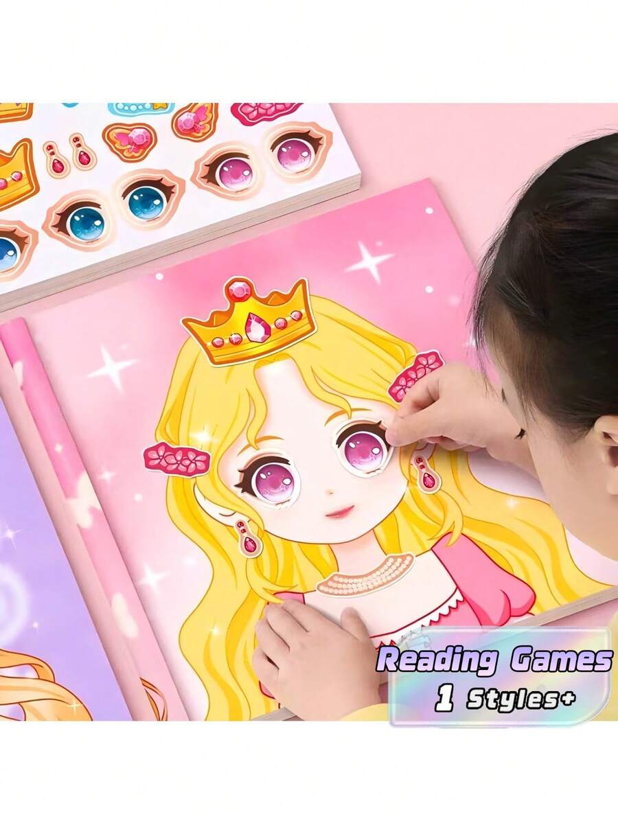 1/2 buah Stiker Rias Wajah Mainan Puzzle Anak Perempuan Usia 3 hingga 6 Tahun Stiker Rias Wajah Putri Cantik Stiker Pertunjukan Rias Wajah Buku Catatan - MultiWarna - View 1